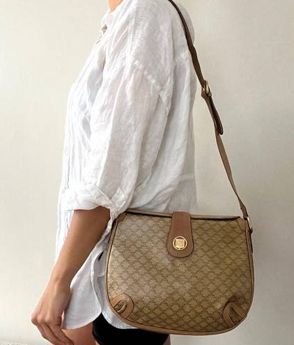 CELINE Vintage  Macadam Coated Canvas and Leather Shoulder Bag