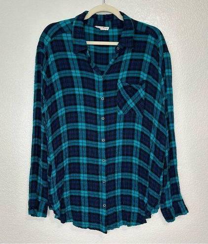 Jane and Delancey  Blue Green Plaid Gauzy Button Down Shirt