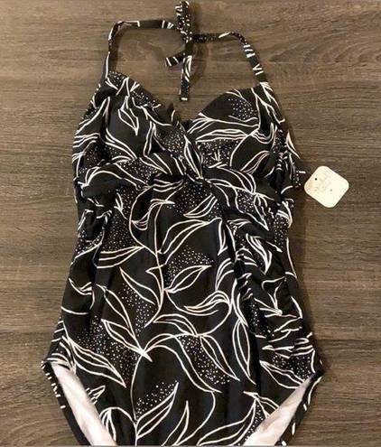 Isabel Maternity  Black Halter One Piece Floral Pattern Swimsuit Size D/DD-L NEW!