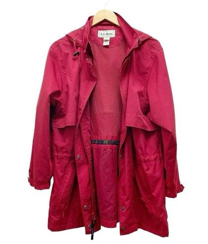 L.L.Bean  Hooded Raincoat Red Lightweight Spring Coat Jacket Size LP Large Petite