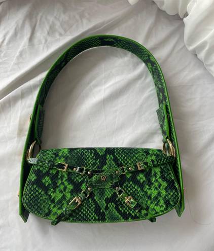 The Row Manc Embossed Leather Green Croc Shoulder Bag