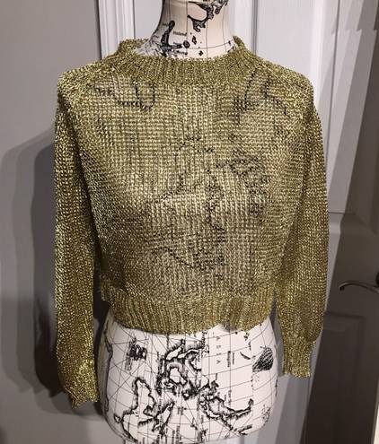 Beach Club New OHS Knit Mesh Metallic Shiny Sheer Net Crop Blouse Long Sleeve Vintage Y2k Knit Chunky Metallic Coverup  Party