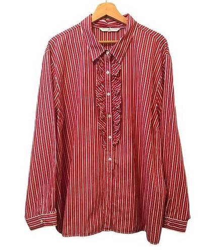 Tommy Hilfiger Women’ Plus Size Ruffle Blouse Red & White Pin Stripes.