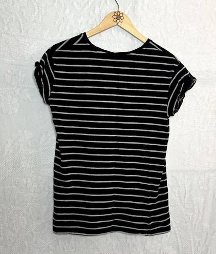 Divided Black and White Striped Short Sleeve Tee