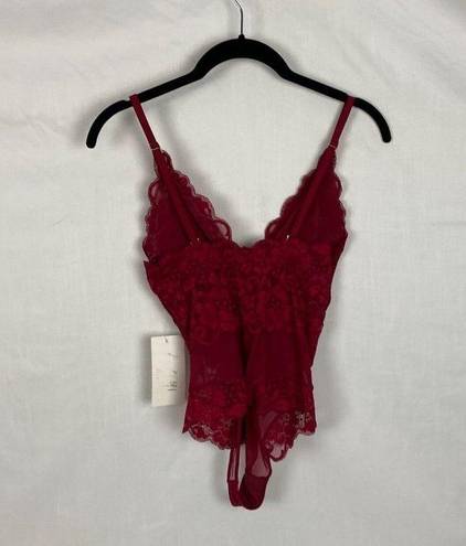 One Piece Elysse Wilde Womens Maroon Floral Hot As Hell Lace  Bodysuit Size xs