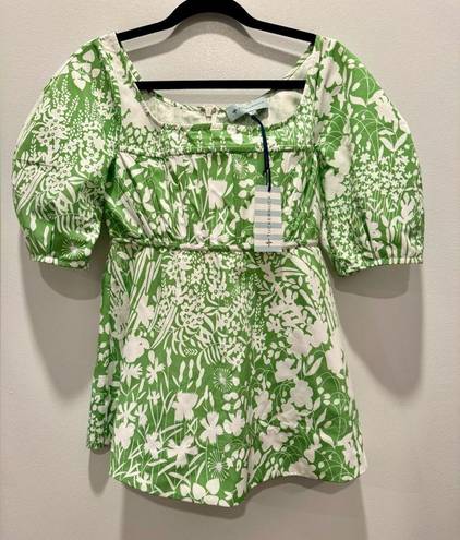 Tuckernuck  NWT Green Garden Floral Nealy Corset Top Puff Sleeve size S