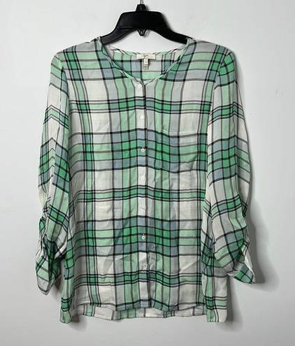 Joie  Kariana Silk Green Plaid Button Down Blouse