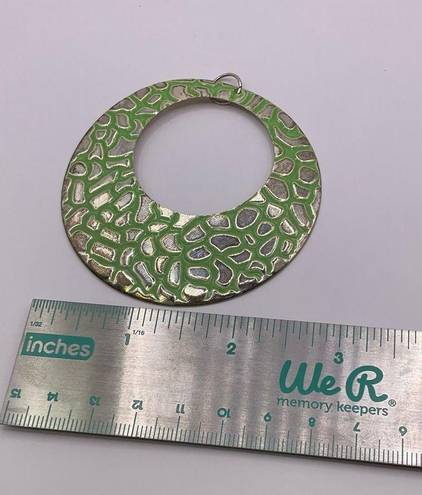 Round Green and Silver Toned Painted Pendant