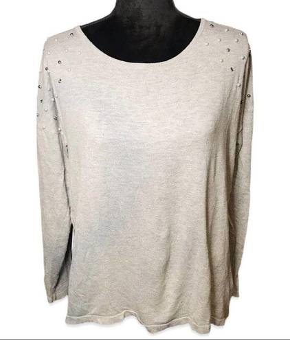 AB Studio  Embellished Heather Gray Long Sleeve Tee