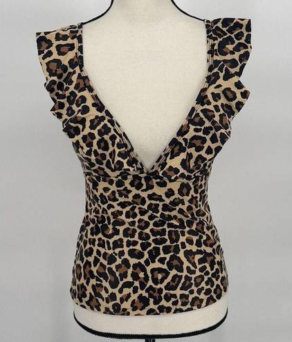 Beachsissi Leopard Ruffle V Neck Tummy Control Tank Swimsuit Size Medium