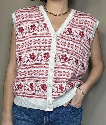 Talbots  Embroidered Floral Valentines Pink Red Vintage Vest