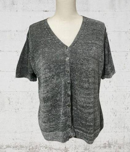 Kathie Lee Collection  | Velvet Textured Gray Button Down Short Sleeve V-Neck L