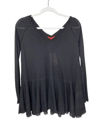 Chelsea and Violet C&V  Peplum Top in Black Knit Ribbed Long Sleeve Size XS New