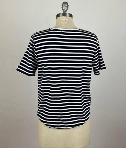 Oak + Fort  Blue Stripe Short Sleeve Top Small