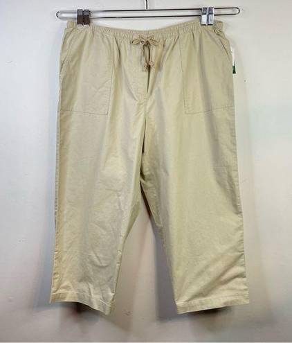 L.L.Bean  Coastal Tan Sunwashed Cotton Canvas Crop Drawstring Cropped Pants XL new