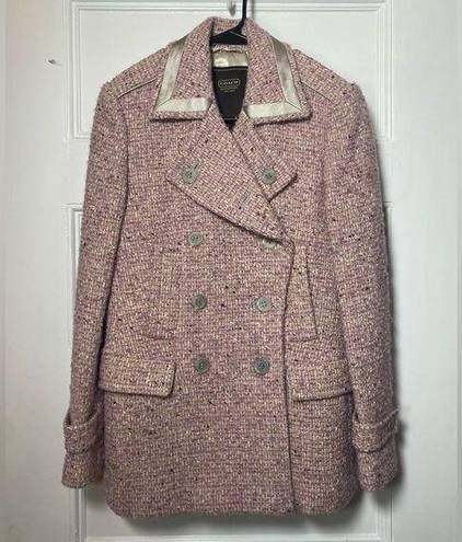 Coach | Wool Blend Tweed Peacoat Satin Detail Pink Beige Sz 4