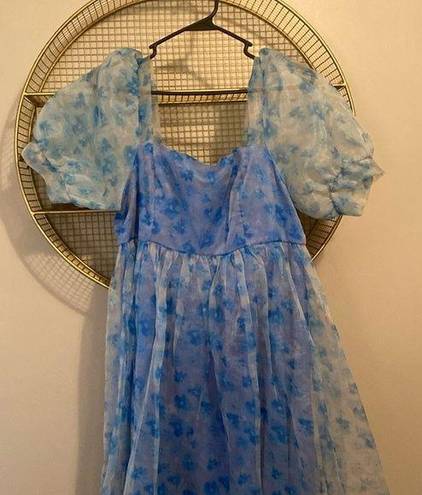 TCEC Blue Oreganza Dress puff sleeves zipper back with some stretch short so cute!