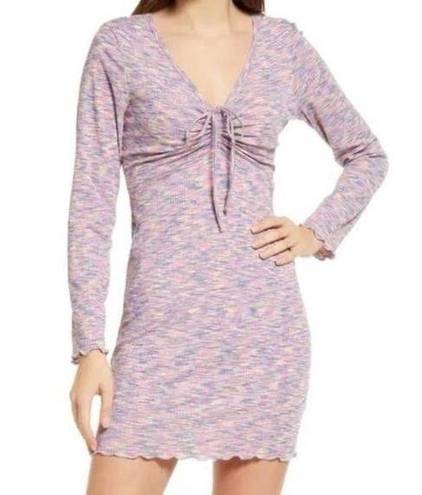 l*space Lisa Says Gah Lotta Berry Pink Long Sleeve Ribbed  Dye Mini Bodycon Dress