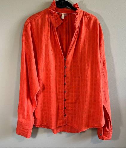 Pilcro  Anthropologie Orange Long Sleeve Button Down Top Large