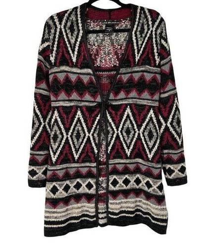 United States Sweaters  Black & Red Boho Aztec Single Closure Long Sweater