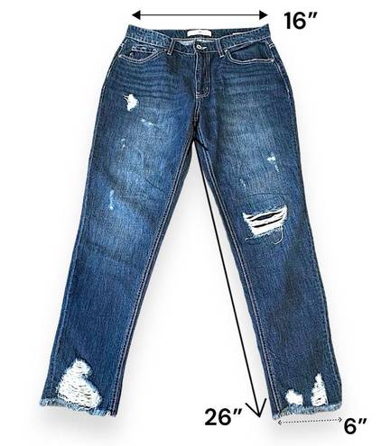 KanCan USA Kancan Denim Jeans Size 9/ 28 Raw Hem Dark Wash Blue Distressed Cut