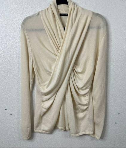 Natori Josie  Silk Cashmere Light Crossover Ivory Cream Knit Sweater - Size XL