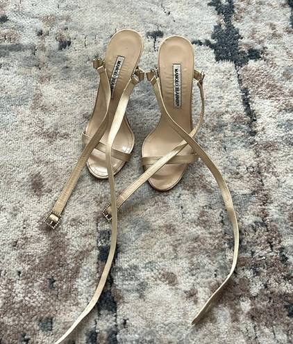 Manolo Blahnik Ankle strap heels in good condition minor signs of wear noted.