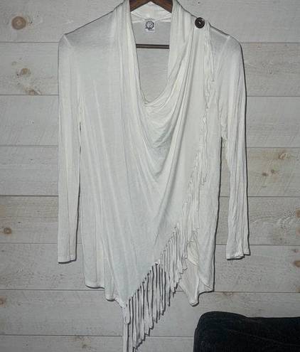 The Moon SUN &  Women’s White Wrap Front Fringe Detail Cardigan Size S