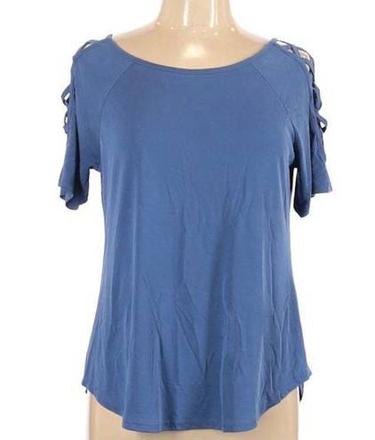 Cloud Chaser  blue cross cold shoulder top size medium