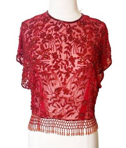 JACK VINTAGE  Bryan red beaded fringe top floral