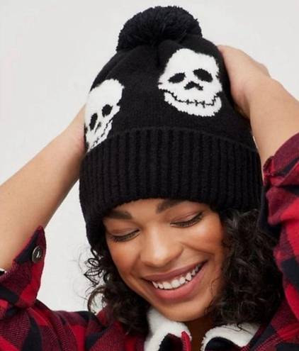 Torrid  Black Skull Pom Beanie