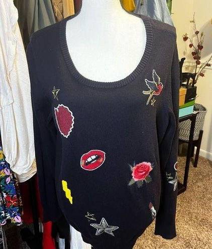 Torrid  Sequin Embroidered Patches Pullover Sweater Size 1X