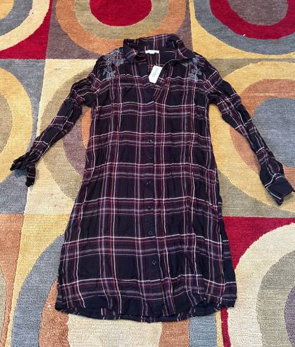 Dress Barn NWT  Black Floral Plaid Flannel Long Sleeve Button Down Dress Size 6