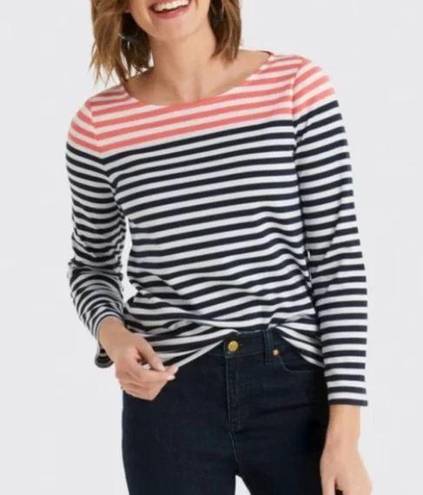 Draper James  Women's Stripe Ponte Long Sleeve Tee Navy Coral Size L