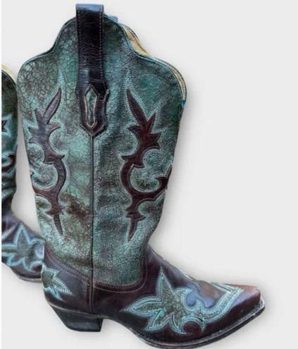 Corral Turquoise Inlay Leather Cowboy Boots