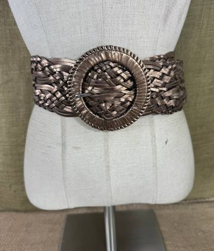 Womens Wide Bronze Metallic Woven Belt Size M