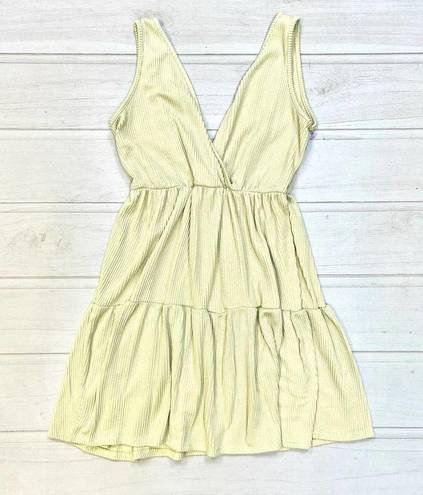 Caution to the Wind  Women's Yellow V Neck Knit Baby Doll Dress Medium