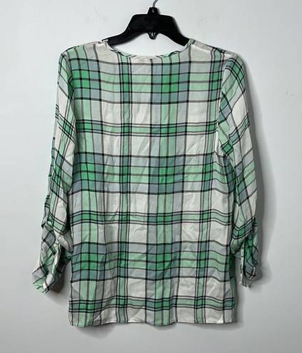 Joie  Kariana Silk Green Plaid Button Down Blouse