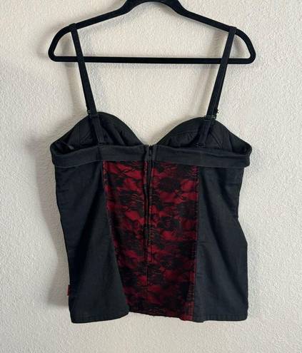 Tripp NYC  Womens Black Red Floral Lace Corset Strappy Top size 1