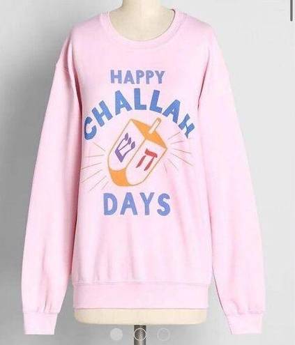 Modcloth Happy Challah Days Graphic Sweatshirt Soft Hannukkah Top Pink M