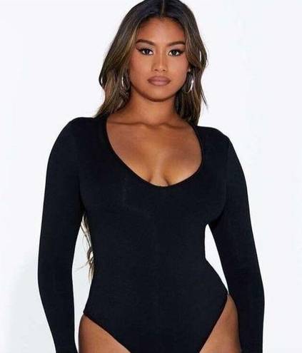 Naked Wardrobe  New Bodysuit Womens Extra Small Black Long Sleeve V Neck NWT