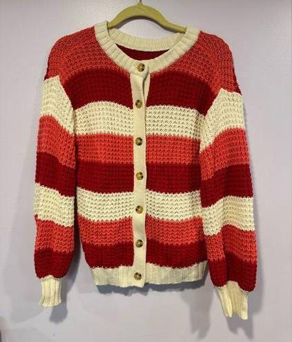 Pop sugar red orange and white strip sweater cardigan