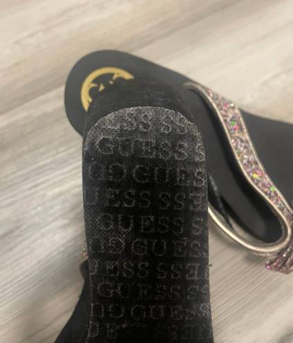 GUESS platform wedge sandals, glitter