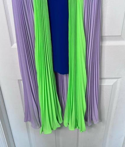 Three Floor Sz 4  High Time Royal Blue, Neon Green and Lavender Color Block Dress