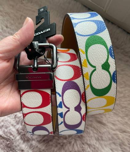 Coach NWT  Roller Buckle Cut To Size Reversible Belt In Rainbow Signature Canvas