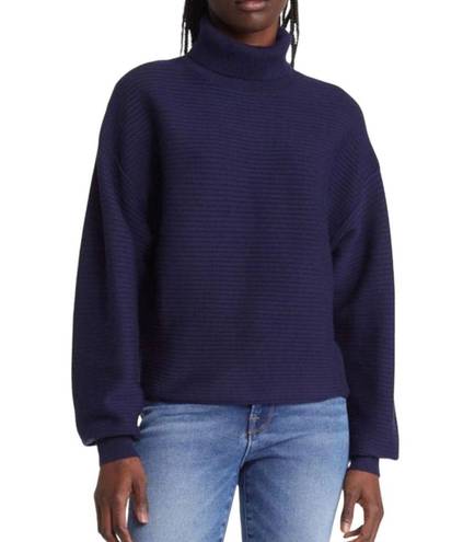 Good American  Wide Rib Crop Turtleneck Sweater in Blue Rinse Size 5XL