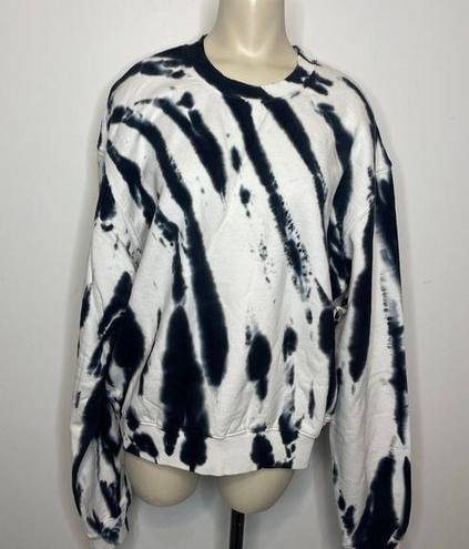 Good American NWT  Boyfriend Sweatshirt LARGE Black Tie Dye Crewneck Relaxed Fit