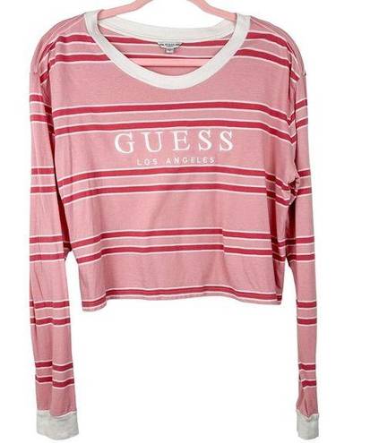 Guess Y2K  Top Los Angeles Pink Striped Cropped Long Sleeve T-Shirt