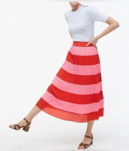 J.Crew  Factory Red & Pink Pleated Midi Skirt Striped | 10