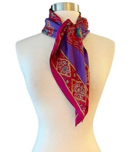 Oscar de la Renta  STUDIO VINTAGE Silk Scarf Square Paisley Purple Gold Trim EUC